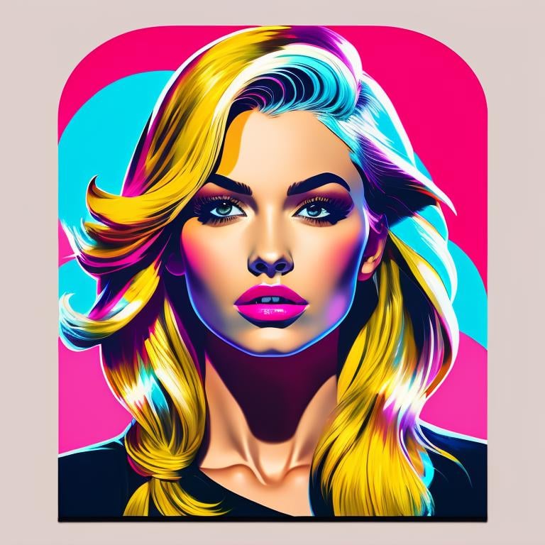 A stunning blonde girl, portrait, face focused, pop art,T shirt design,TshirtDesignAF,<lora:TshirtDesign21Config4WithTEV2:1>