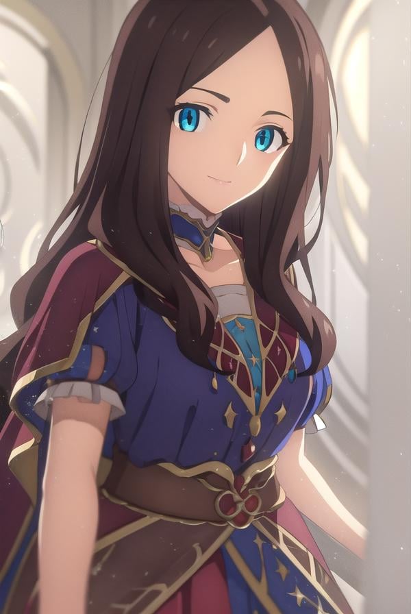 leonardodavinci, <lora:leonardo da vinci babylonia-lora-nochekaiser:1>,leonardo da vinci, leonardo da vinci \(fate\), long hair, bangs, blue eyes, brown hair, (parted bangs:1.5), smile,BREAK dress, short sleeves, choker, puffy sleeves, cape, puffy short sleeves, puff and slash sleeves,BREAK indoors,BREAK looking at viewer, (cowboy shot:1.5),BREAK <lyco:GoodHands-beta2:1>, (masterpiece:1.2), best quality, high resolution, unity 8k wallpaper, (illustration:0.8), (beautiful detailed eyes:1.6), extremely detailed face, perfect lighting, extremely detailed CG, (perfect hands, perfect anatomy),