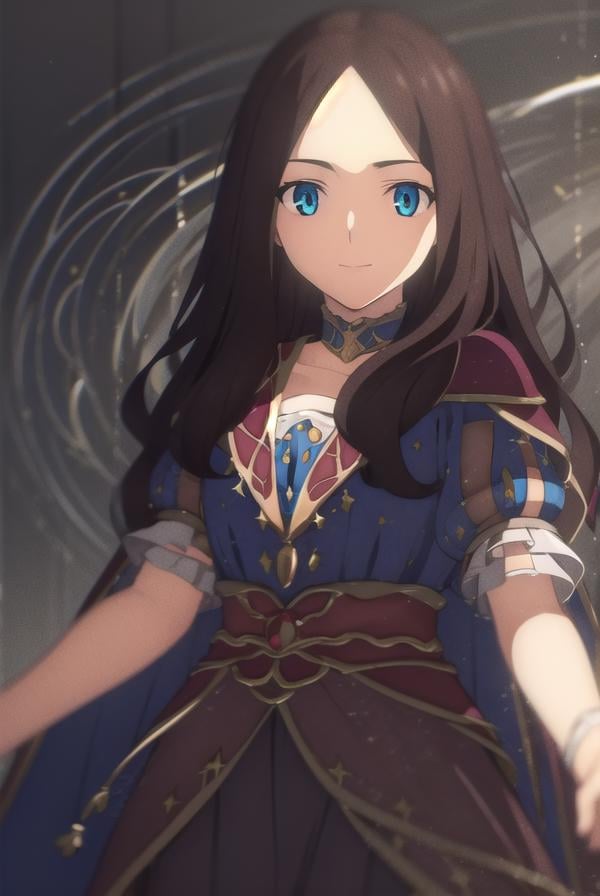 leonardodavinci, <lora:leonardo da vinci babylonia-lora-nochekaiser:1>,leonardo da vinci, leonardo da vinci \(fate\), long hair, bangs, blue eyes, brown hair, (parted bangs:1.5), smile,BREAK dress, short sleeves, choker, puffy sleeves, cape, puffy short sleeves, puff and slash sleeves,BREAK indoors,BREAK looking at viewer, (cowboy shot:1.5),BREAK <lyco:GoodHands-beta2:1>, (masterpiece:1.2), best quality, high resolution, unity 8k wallpaper, (illustration:0.8), (beautiful detailed eyes:1.6), extremely detailed face, perfect lighting, extremely detailed CG, (perfect hands, perfect anatomy),