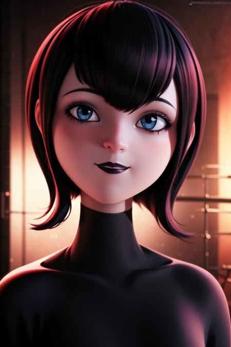 (dark theme:0.6), mevis, 1girl, short hair, black hair, solo focus, black eyes, makeup, lipstick, black lips , smile <lora:mevis:0.55>, (hdr:1.22), muted colors, complex background, hyperdetailed, art [[by jordan grimmer]]