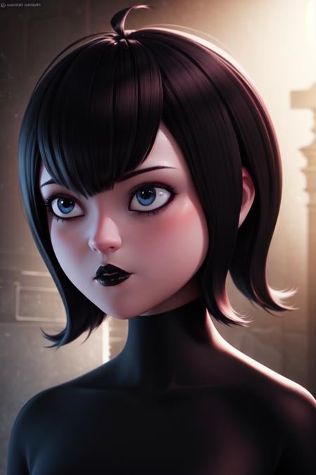 (dark theme:0.6), mevis, 1girl, short hair, black hair, solo focus, black eyes, makeup, lipstick, black lips , <lora:mevis:0.55>, (hdr:1.22), muted colors, complex background, hyperdetailed, art [[by jordan grimmer]]