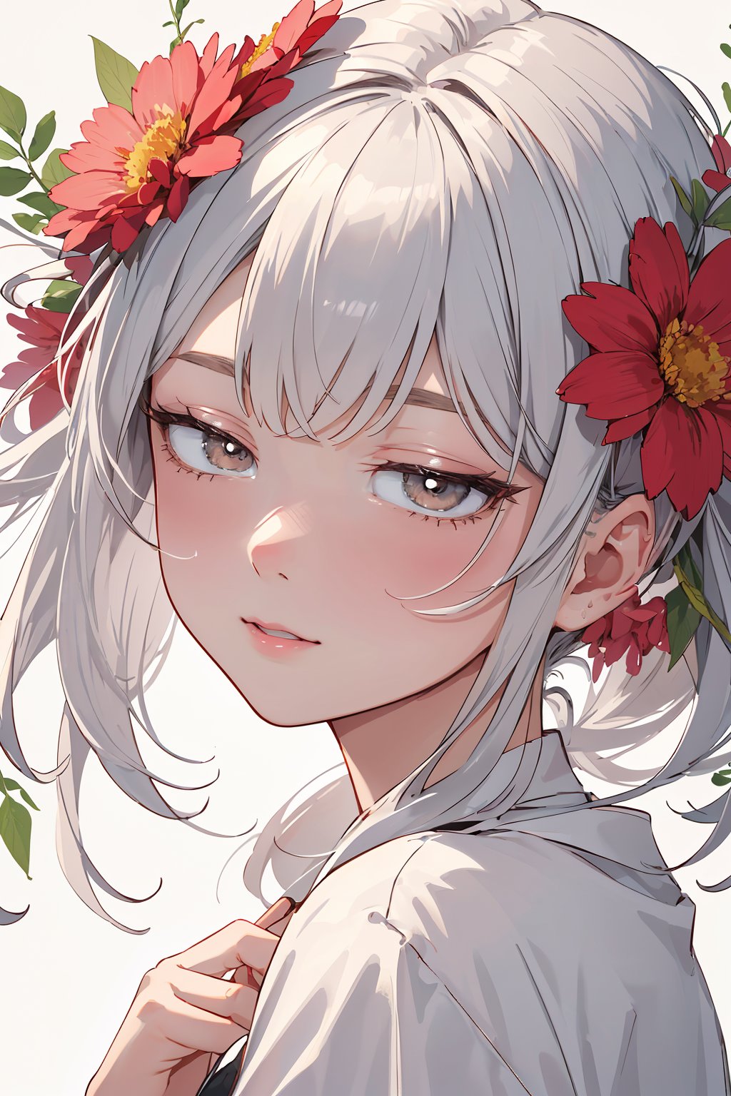 absurdres, highres, ultra detailed, (1girl:1.3), (portrait:1.1), (close-up:1.2),BREAK,( theme flower background, Botanical art, Fill background with flowers:1.2), simple illustration, Create a whimsical and cute illustration of a girl, ensuring that all outlines are in red, with a soft and pastel color palette