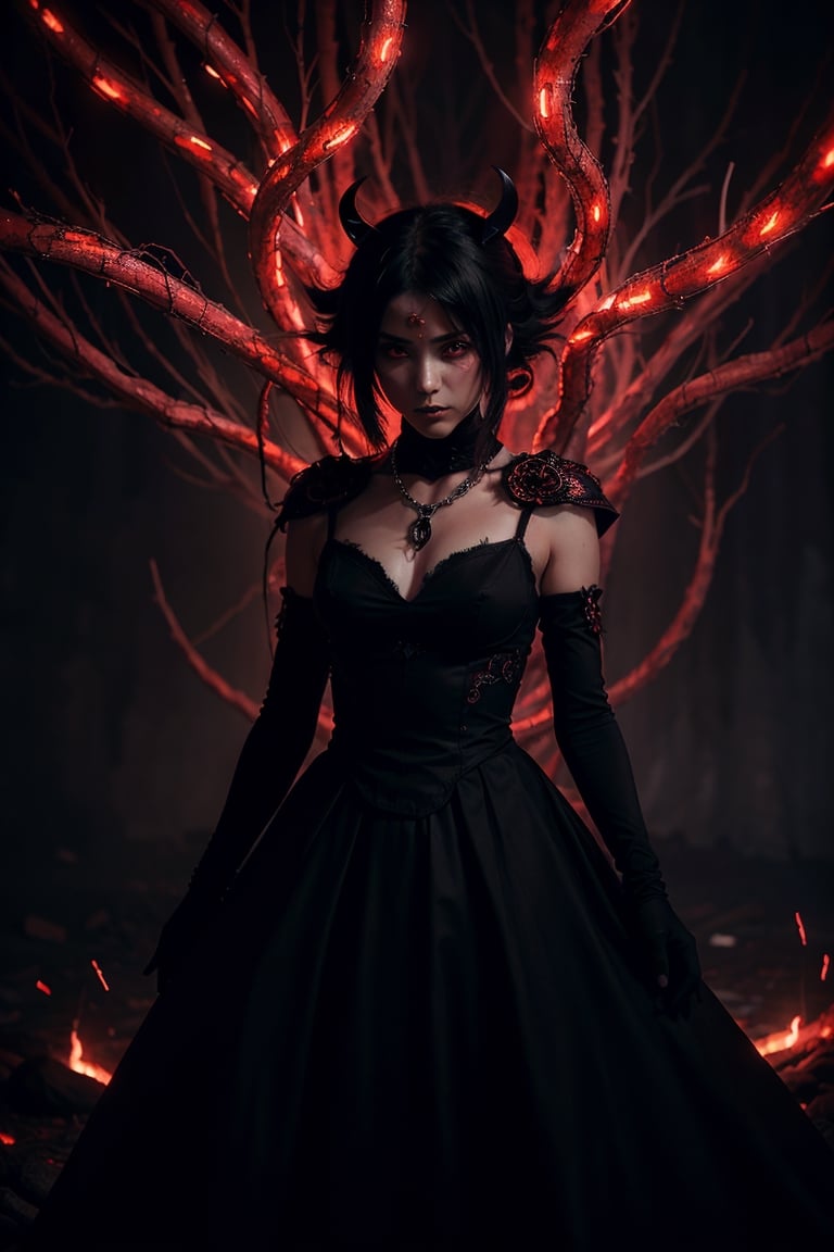 (Anime-style:1.3), (Dark and intense:1.2), A striking anime character, shrouded in shadows and poised for battle, stands against a deep crimson background adorned with menacing chains. Glowing red hollow fire particles dance around the scene, creating an otherworldly ambiance. The unique pastel look adds an ethereal touch to this dramatic and visually intense composition.,