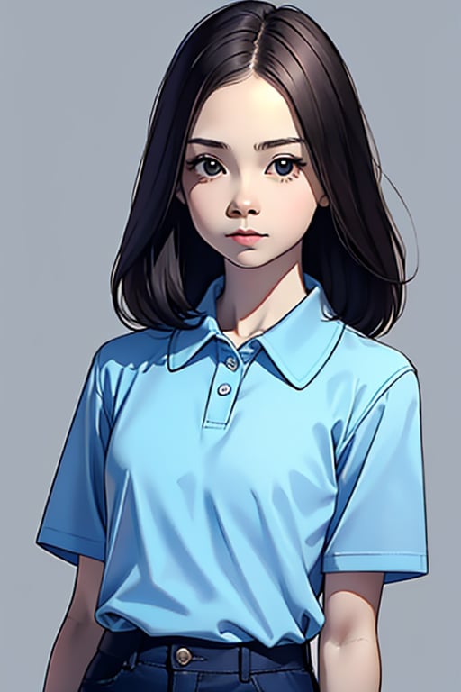 Masterpiece, high quality, 1 girl, wear polo shirt