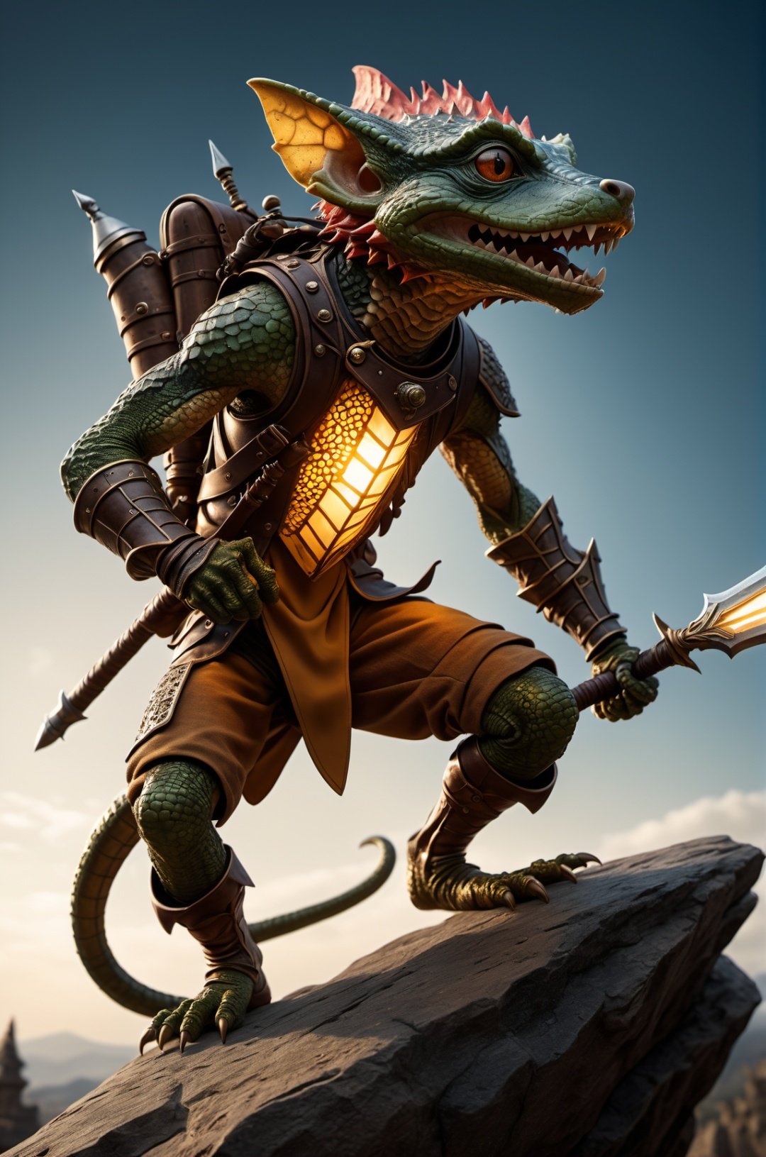 Kobold,Full-length photo, combat posture, Surrealism, from below, Nikon, Surrealism, backlighting, backlighting, cinematic lighting, 8k, super detail, high quality, high details, UHD, award winning, textured skin, anatomically correct, UHD, retina, masterpiece, ccurate, anatomically correct, textured skin, super detail, award winning, best quality, high quality, high details, highres, 16k