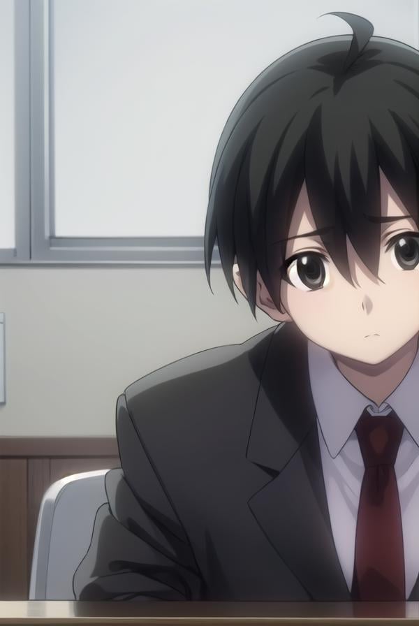 makotoitou, <lora:makoto itou s1-lora-nochekaiser:1>,makoto itou, black hair, (black eyes:1.5), short hair,BREAK school uniform, necktie, formal, suit,BREAK indoors, classroom,BREAK looking at viewer, (cowboy shot:1.5),BREAK <lyco:GoodHands-beta2:1>, (masterpiece:1.2), best quality, high resolution, unity 8k wallpaper, (illustration:0.8), (beautiful detailed eyes:1.6), extremely detailed face, perfect lighting, extremely detailed CG, (perfect hands, perfect anatomy),