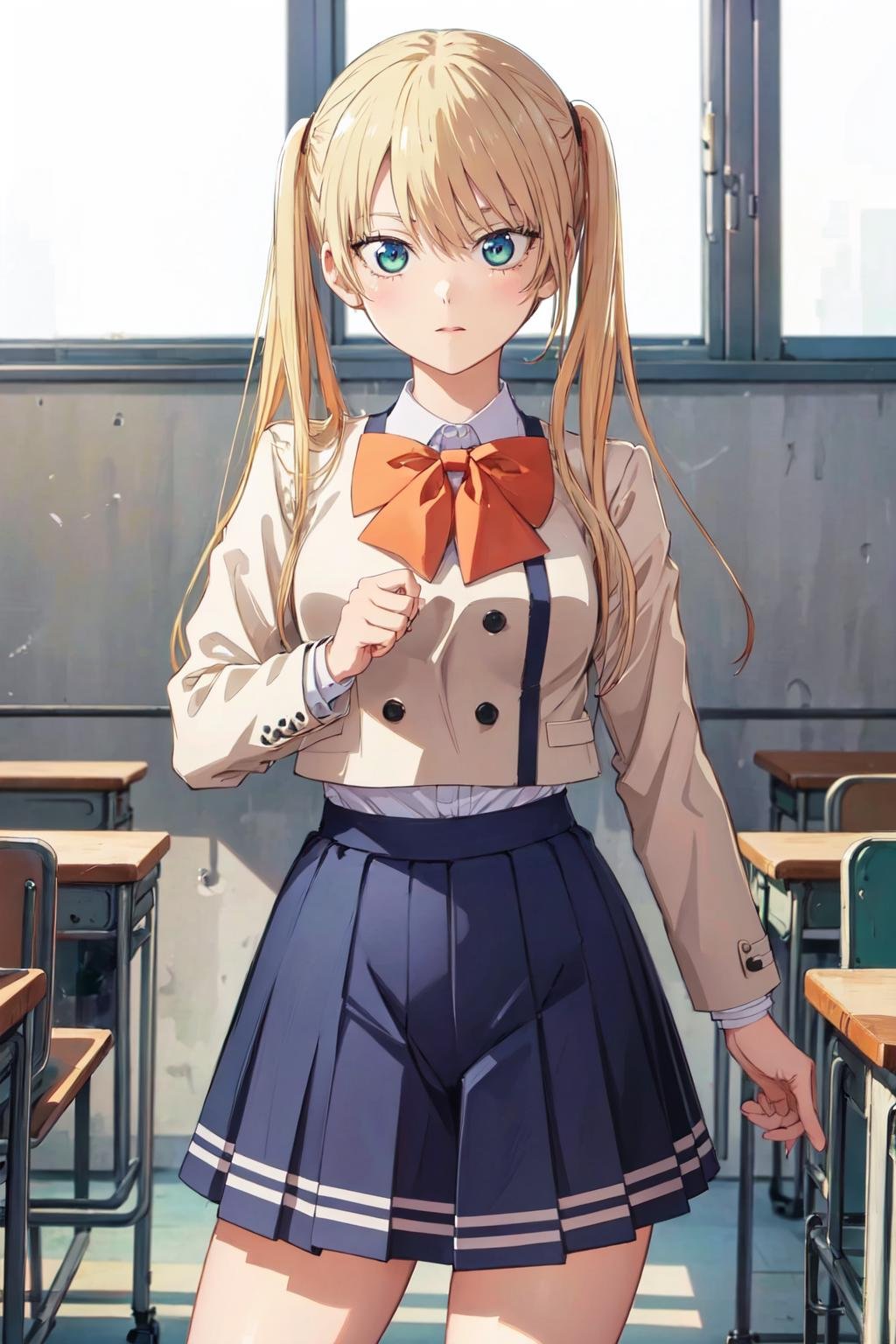 ((best quality, high quality, highres)), rika hoshizaki, school uniform, classroom, solo, 1girl, cowboy shot, <lora:rika_hoshizaki:0.8>