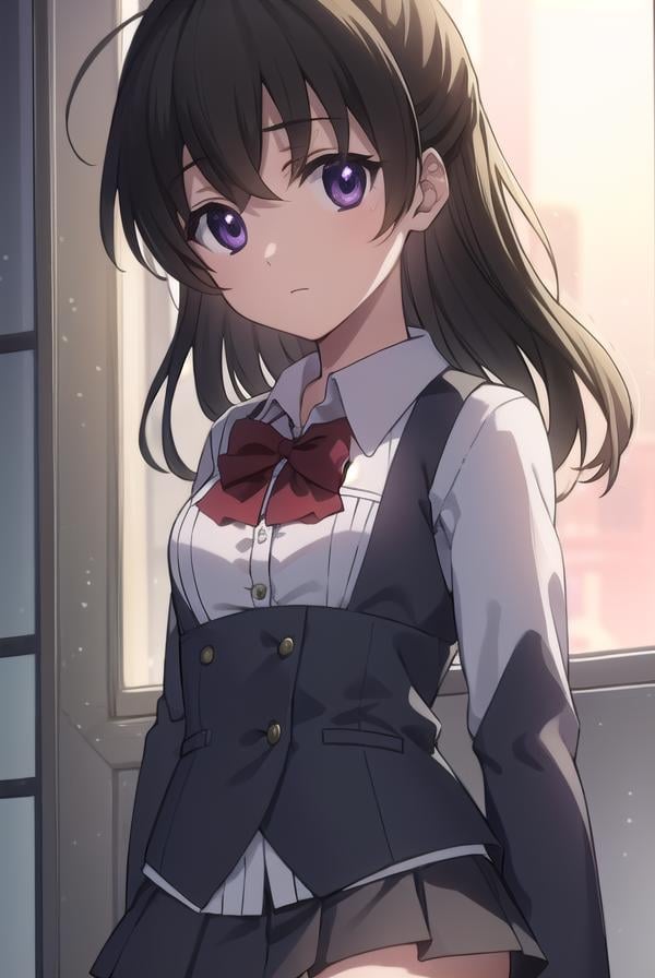 sekaisaionji, <lora:sekai saionji s1-lora-nochekaiser:1>,sekai saionji, black hair, (purple eyes:1.1), ahoge, half updo,BREAK skirt, thighhighs, school uniform, shoes, black thighhighs, zettai ryouiki, bow, red bow,BREAK indoors, classroom,BREAK looking at viewer, (cowboy shot:1.5),BREAK <lyco:GoodHands-beta2:1>, (masterpiece:1.2), best quality, high resolution, unity 8k wallpaper, (illustration:0.8), (beautiful detailed eyes:1.6), extremely detailed face, perfect lighting, extremely detailed CG, (perfect hands, perfect anatomy),