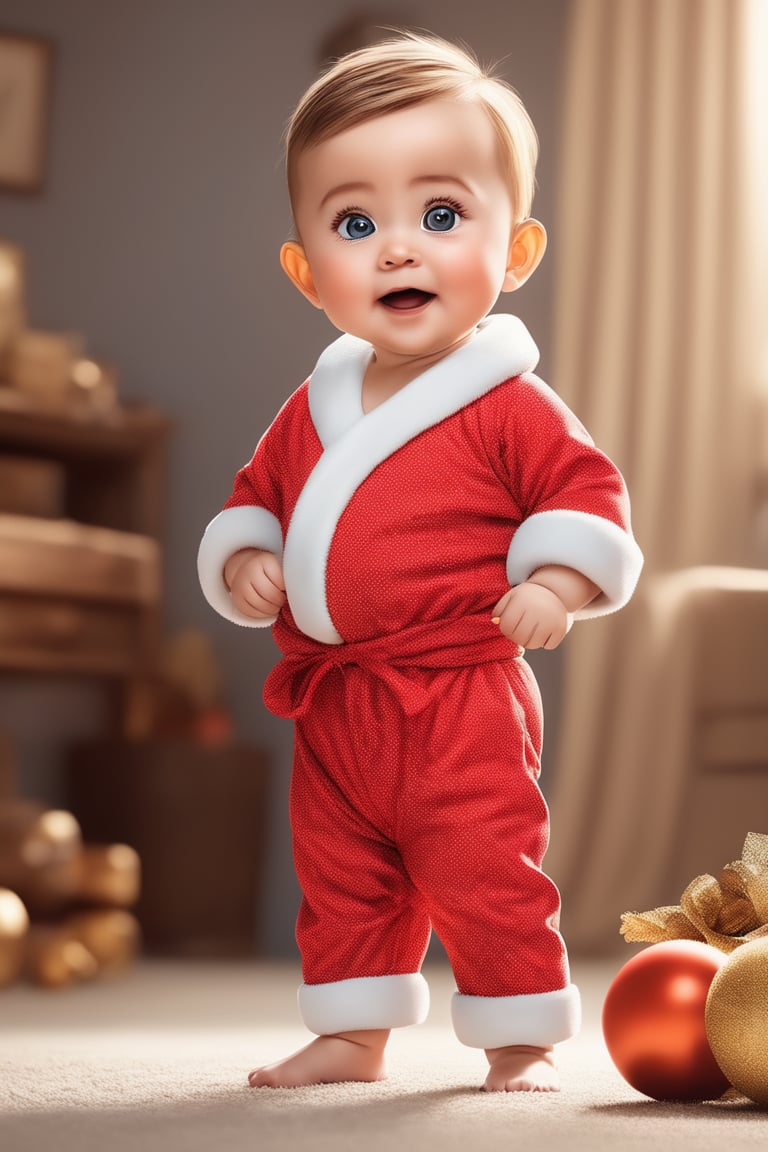 (masterpiece), (best quality), (ultra-detailed), (full body:1.4), Super cute, Baby, Pixar, Baby Santa in pyjama, Big bright eyes, Fluffy, Smile, Delicate and fine,  Incredibly high detailed, Pixar style, Bright color palette, Natural light, Simple background with pure color, Octane render, Trending on Artstation, Gorgeous, Ultra wide angle, 8k, HD, Realistic