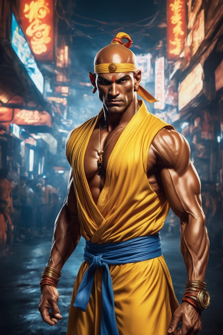 (best quality), (masterpiece), Experience the beauty of the (Street Fighter game) through this (stunning photorealistic) wide photo of ((Dhalsim) giving his special blow), perfect aspect face and body , ultra-showy aura, Pure realism, Realistic colors, in a (neon environment) world. Art comes to life, Ultra detailed, Extremely Realistic, (Photorealistic),Surreal photography ,Enhanced All
