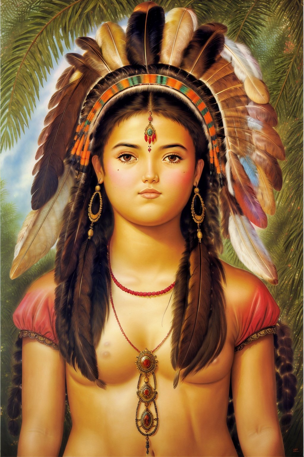  (((best quality))),(((highly detailed))),(((masterpiece))),(((ultra-detailed))),(((illustration))),(((extremely detailed))),((exciting)), Native Indian, 1 Indian girl, whole body, (((Indian feather headdress))), Indian necklace, delicate and beautiful face, graffiti on the face, beautiful eyes, watercolor, splash ink, brown crystal eyes, highlight, tropical plants, macaws, highlight, rich pictures,ultraclear,perfect,high-definition,8k

我的文件助手 16:17:39
(((best quality))),(((highly detailed))),(((masterpiece))),(((ultra-detailed))),(((illustration))),(((extremely detailed))),((exciting)), Native Indian, 1 Indian girl, whole body, (((Indian feather headdress))), Indian necklace, delicate and beautiful face, graffiti on the face, beautiful eyes, watercolor, splash ink, brown crystal eyes, highlight, tropical plants, macaws, highlight, rich pictures, ultra clear, perfect, high-definition, 8k

,mj,Fernando Botero