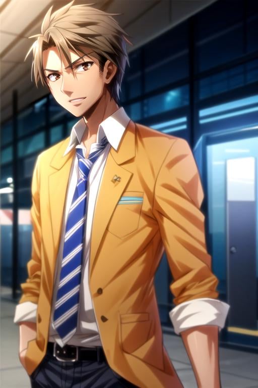 masterpiece, best quality, game cg, 1boy, solo, male focus, looking at viewer, , depth of field, , , <lora:masato_kadowaki:1>, masato_kadowaki, masato_kadowaki, brown hair, brown eyes, , ,