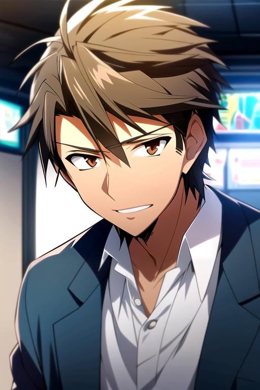 masterpiece, best quality, game cg, 1boy, solo, male focus, looking at viewer, upper body, , ligne claire, , <lora:masato_kadowaki:0.82>, masato_kadowaki, masato_kadowaki, brown hair, brown eyes, , , science fiction xenopunk,