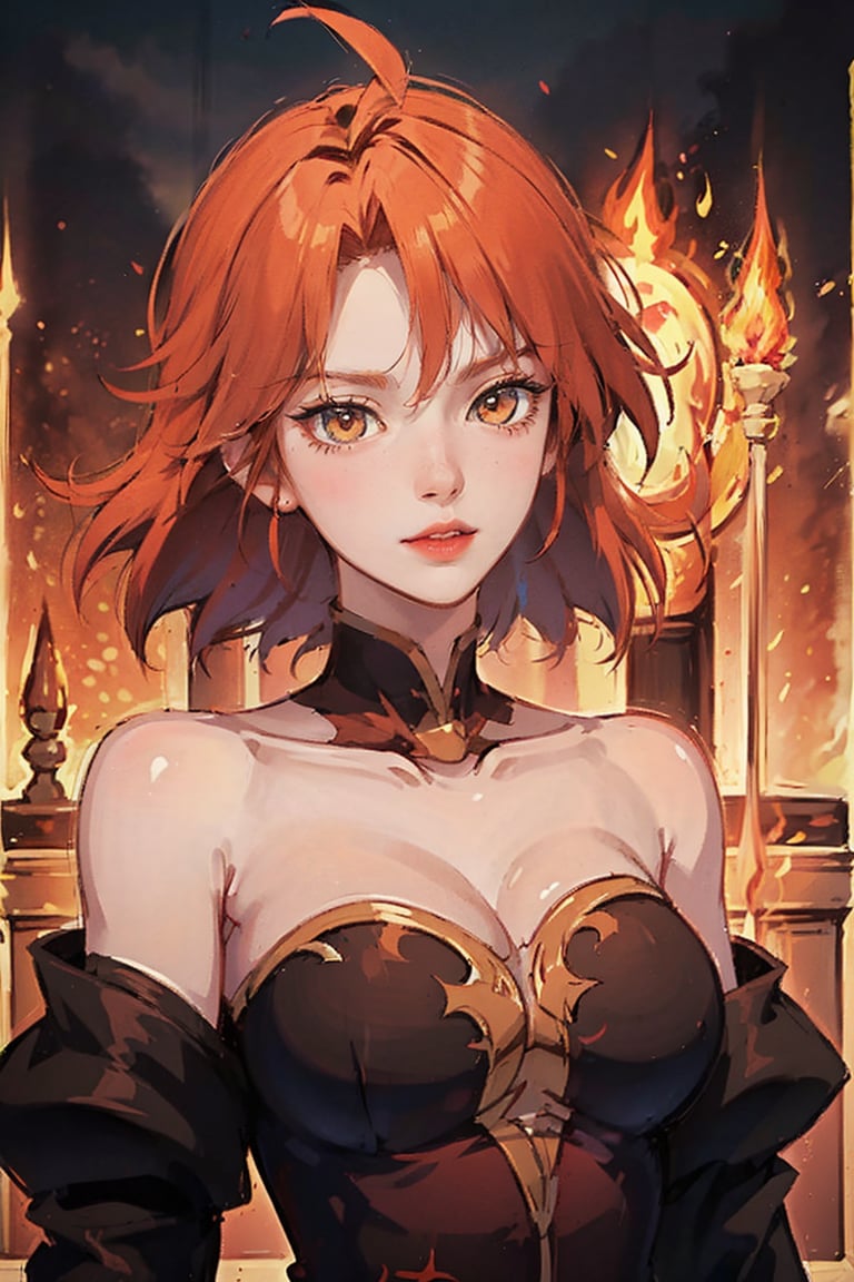 masterpiece:1.2), best quality, PIXIV, arcana, arcana, 1girl, red hair,  fire background, fire hair ,bug, fire, fire dragon, red glow,lina,girl