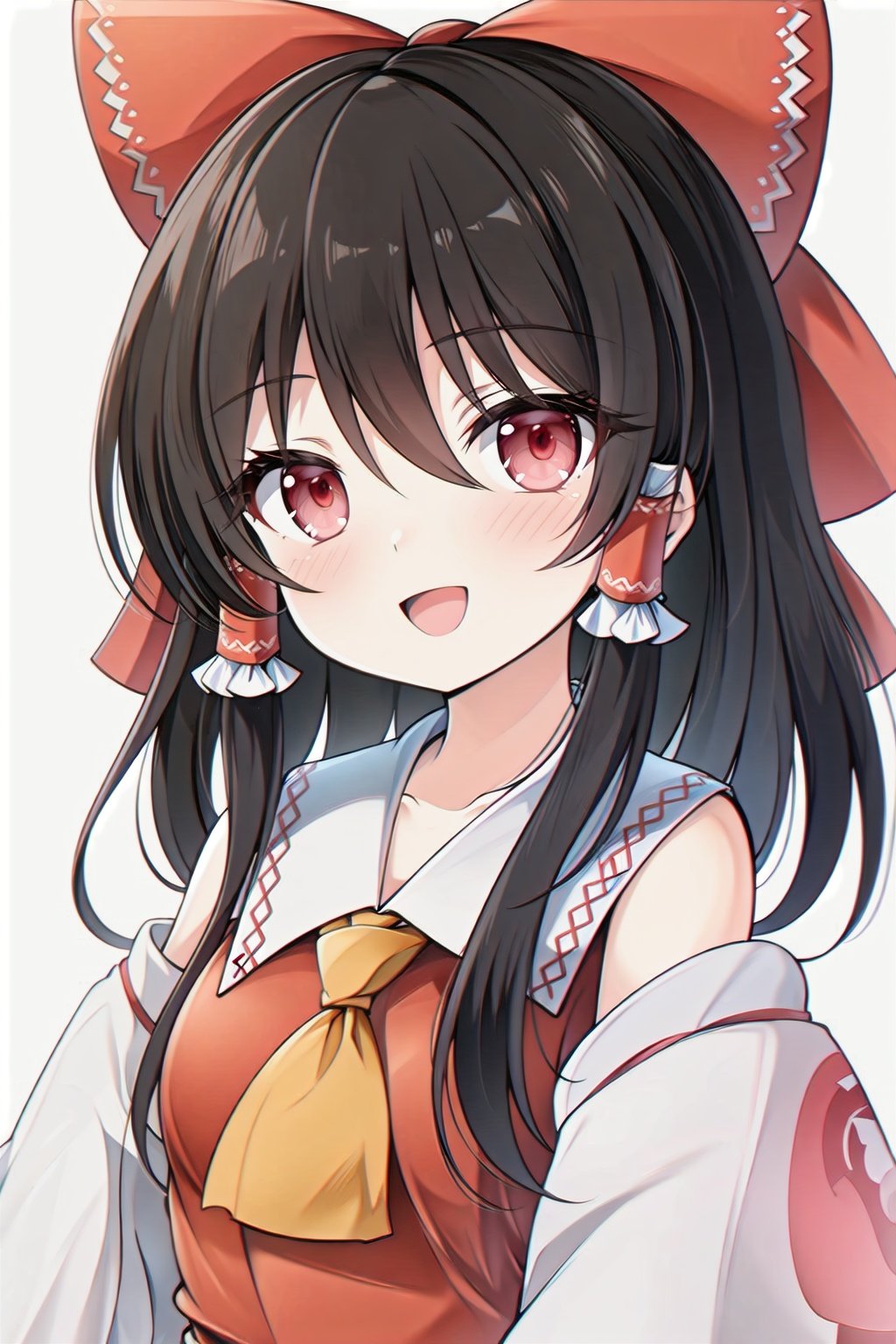 Hakurei Reimu,upper body,black hair,red_eyes,😃,<lora:画师望月りく2:0.7>,