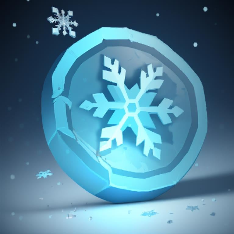 ((masterpiece,best quality)), <lora:FantasyIcons_Coins:0.8>, blue coin, glowing, snowflake symbol, ice, snow, ice crystals, shiny metal