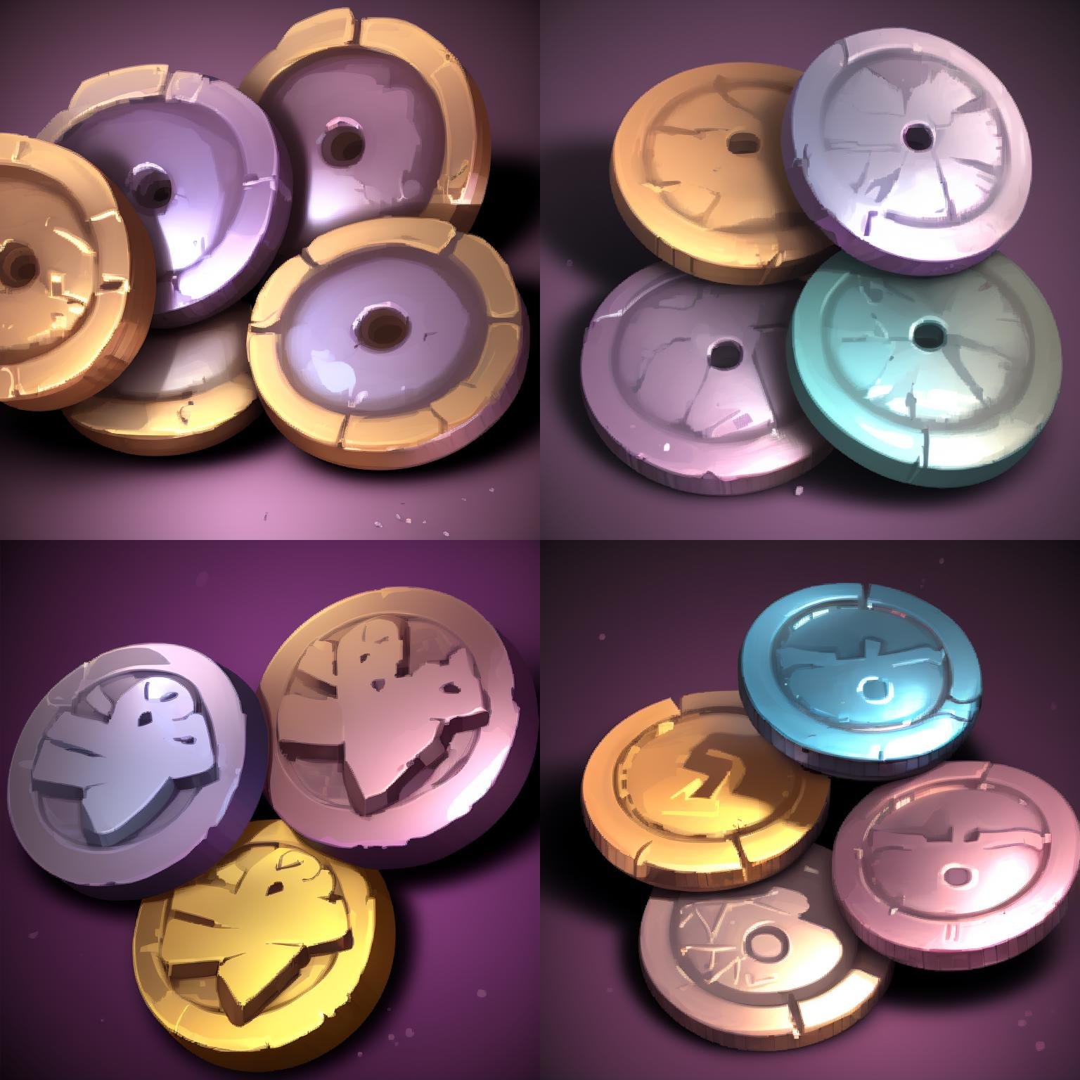 ((masterpiece,best quality)), <lora:FantasyIcons_Coins:0.8>, purple coin, multiple coins, shiny metal