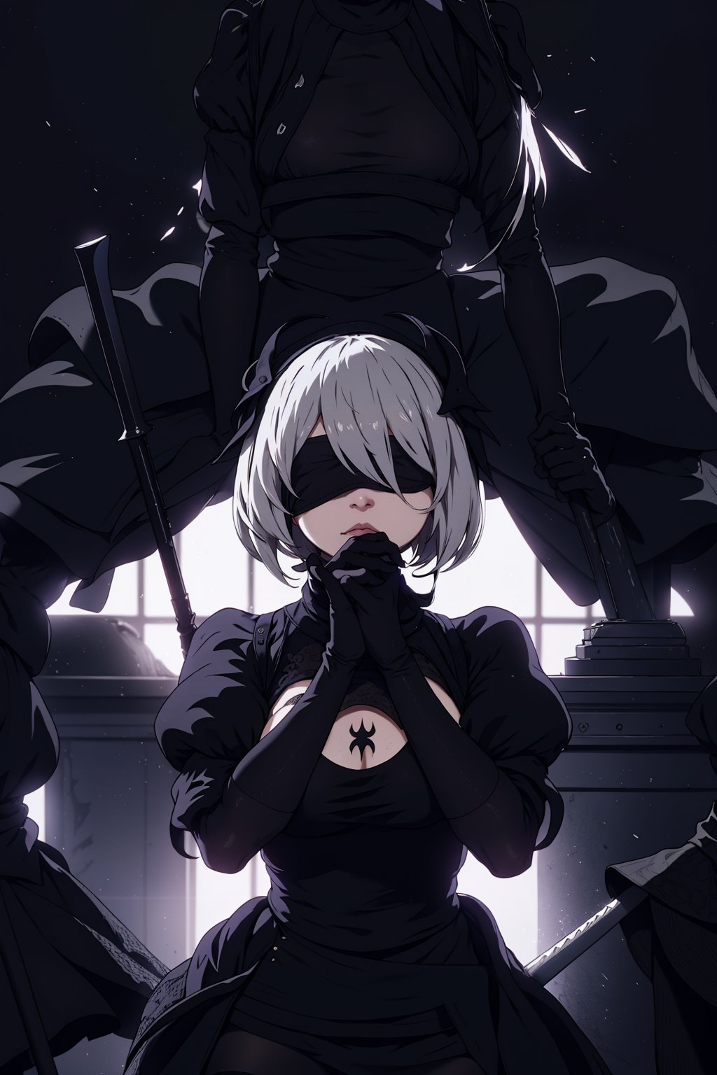 ((yorha_noDOT_2_type_b)),  yorha no. 2 type b,  blindfolded,<lora:EMS-98269-EMS:0.600000>