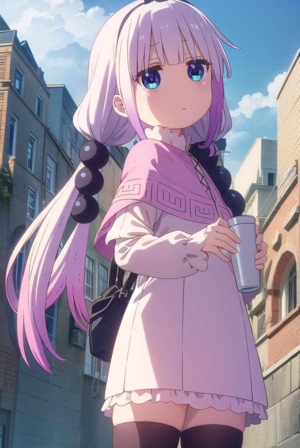 kannakamui, <lora:kanna kamui s2-lora-nochekaiser:1>,kanna kamui, long hair, bangs, blue eyes, hair ornament, twintails, blunt bangs, low twintails, light purple hair, beads, dragon girl, hair beads, hairband,BREAK thighhighs, long sleeves, dress, capelet, juliete sleeves,BREAK outdoors, city, sky, sun, clouds,BREAK looking at viewer, BREAK <lyco:GoodHands-beta2:1>, (masterpiece:1.2), best quality, high resolution, unity 8k wallpaper, (illustration:0.8), (beautiful detailed eyes:1.6), extremely detailed face, perfect lighting, extremely detailed CG, (perfect hands, perfect anatomy),