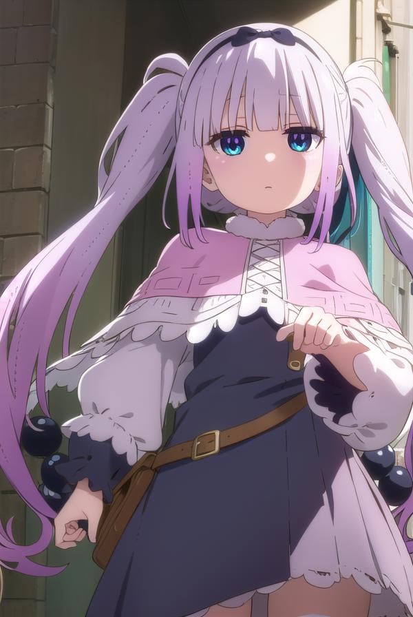 kannakamui, <lora:kanna kamui s2-lora-nochekaiser:1>,kanna kamui, long hair, bangs, blue eyes, hair ornament, twintails, blunt bangs, low twintails, light purple hair, beads, dragon girl, hair beads, hairband,BREAK thighhighs, long sleeves, dress, capelet, juliete sleeves,BREAK indoors, home,BREAK looking at viewer, BREAK <lyco:GoodHands-beta2:1>, (masterpiece:1.2), best quality, high resolution, unity 8k wallpaper, (illustration:0.8), (beautiful detailed eyes:1.6), extremely detailed face, perfect lighting, extremely detailed CG, (perfect hands, perfect anatomy),