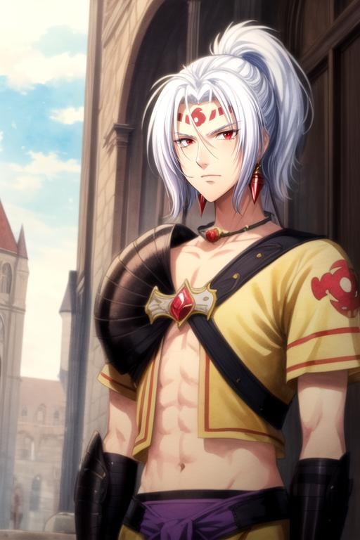 masterpiece, best quality, , 1boy, solo, male focus, looking at viewer, upper body, , (watercolor illustration, soft pastel colors:1.1), , <lora:kannagi_arata_kangatari:0.96>, kannagi_arata_kangatari, , comic book character costume, medieval europe, High resolution