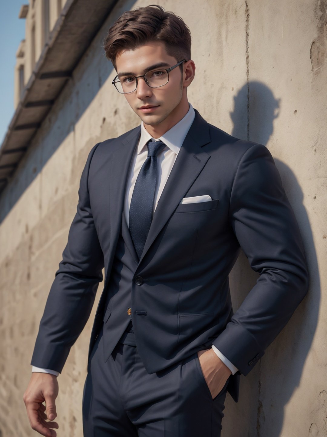 masterpiece,1man,handsome,short hair,glasses,Business suit,Photo texture. high detail,Hybrid,Mixed Eastern European race,high quality,best quality,8k,