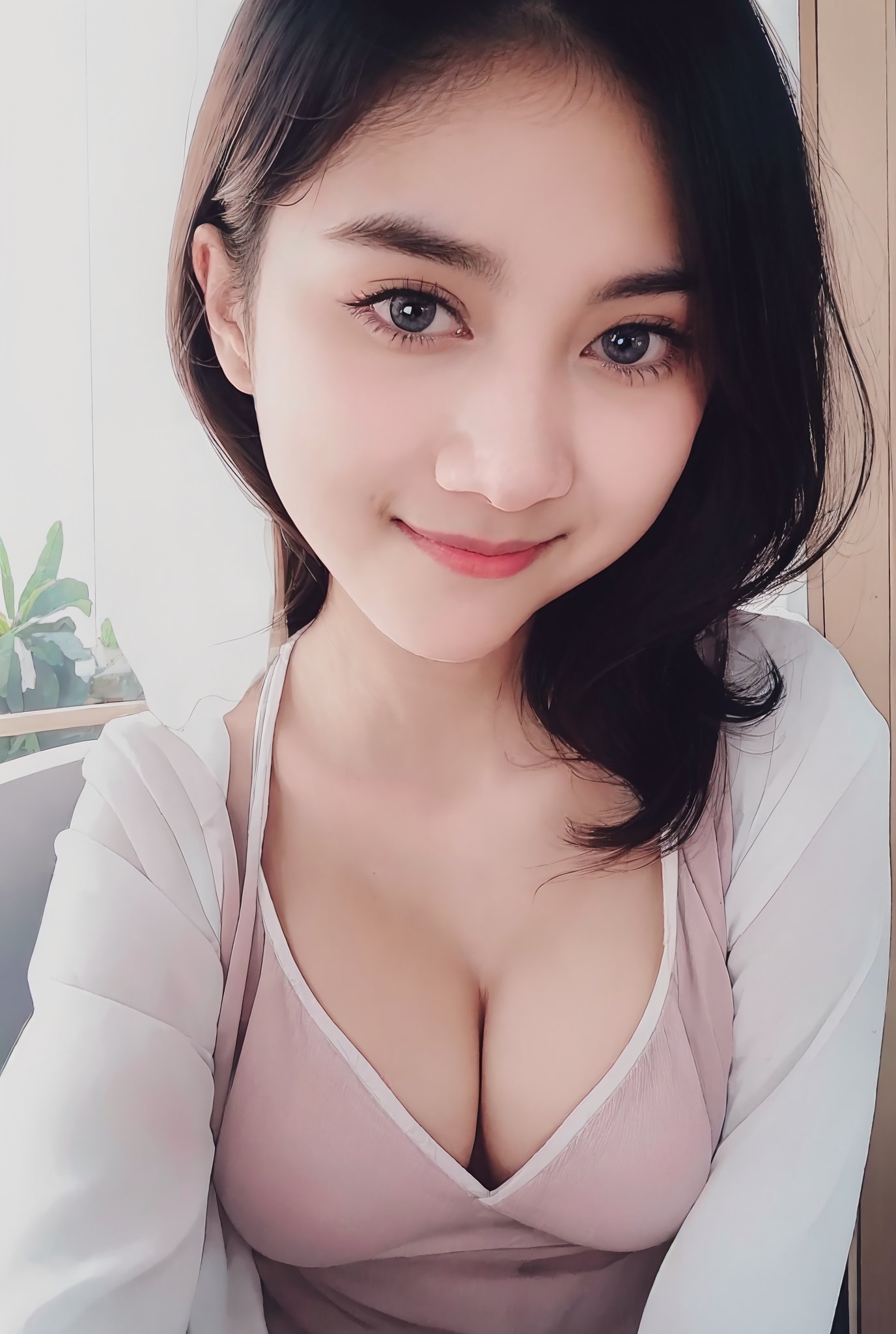 Portrait of beautiful girl,
(finely best quality illustration:1.2), (kawaii girl:1.0), (1girl:1.0), (medium breasts:1.0), (smile:0.8), (ultra-detailed, highres:1.0), .masterpiece, best quality, incredibly detail eyes, shore, high detail eyes, , age 18, medium breasts, seductive face , High detailed , Wenny,