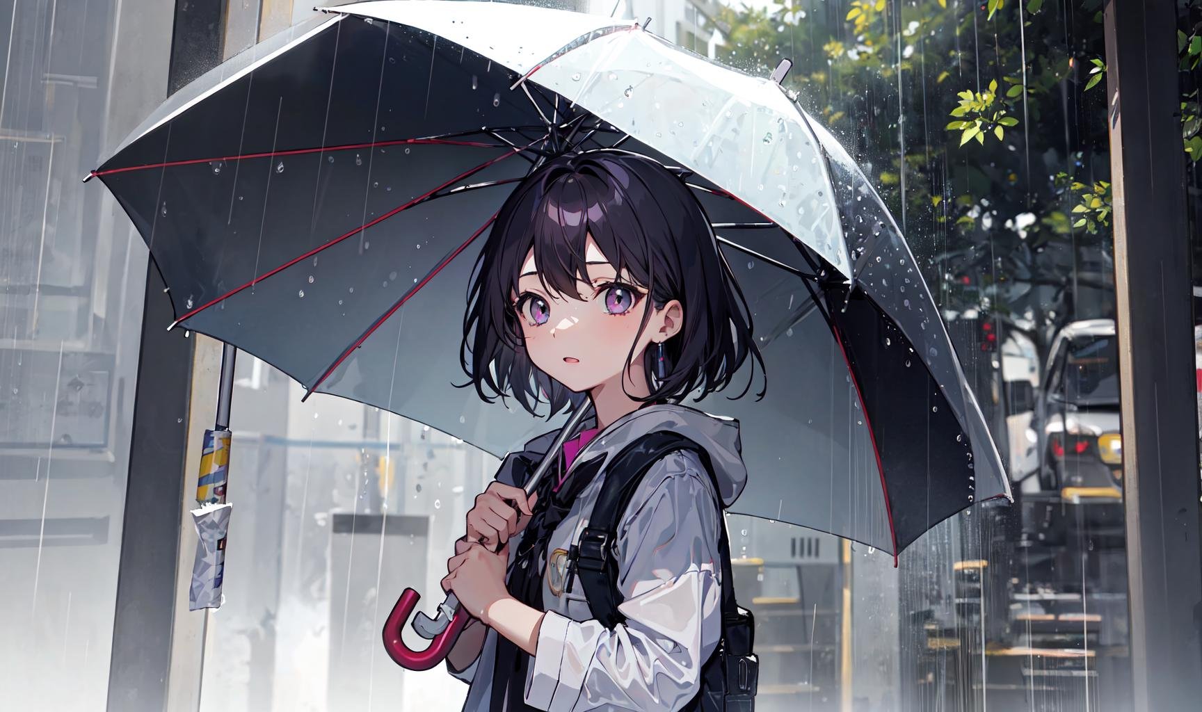 1girl,rain,holding umbrella, 