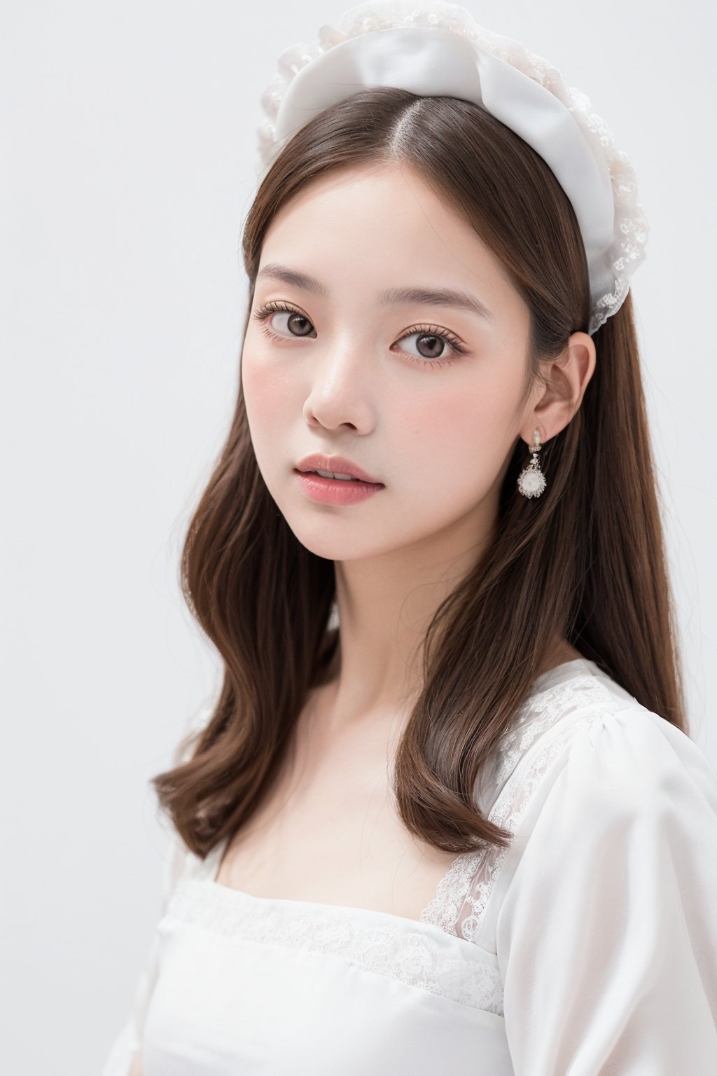 1girl, blush, 1 girl,jennie,jennie blackpink, ((((only wear white maid_dress)))), simple background