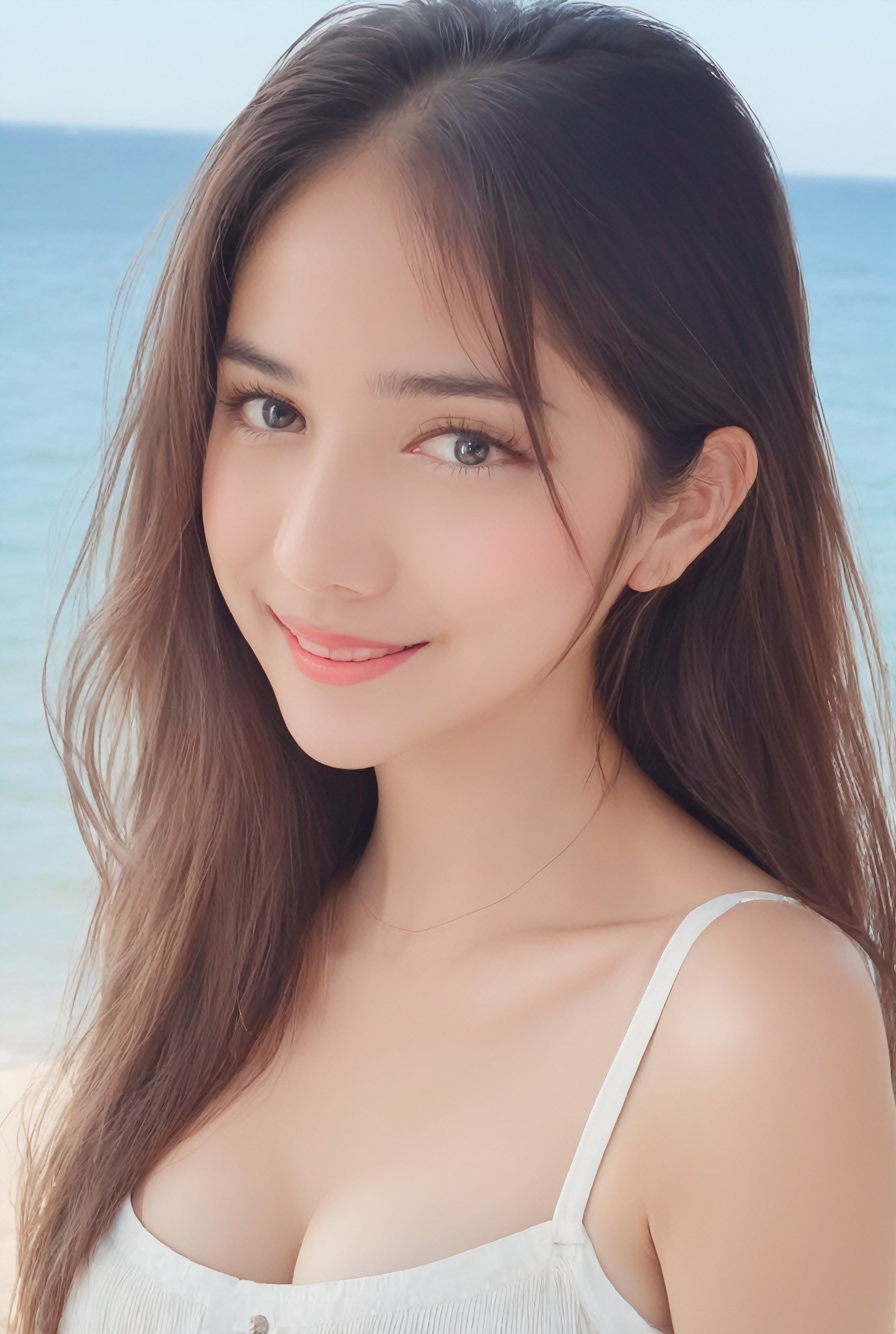 Portrait of beautiful girl,
(finely best quality illustration:1.2), (kawaii girl:1.0), (1girl:1.0),   (medium breasts:1.0), (smile:0.8), (ultra-detailed, highres:1.0),.masterpiece,best quality,incredibly  detail eyes,shore, 

high detail eyes ,High detailed ,Wenny,

,masterpiece,incredibly absurdres,high detail eyes,wenny, full body, view from far