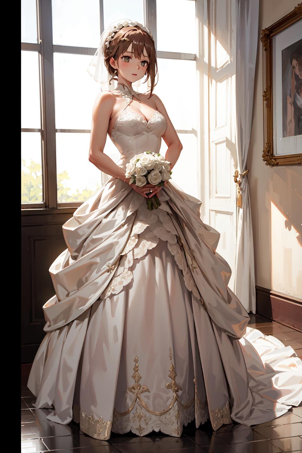 a girl, medium breasts, wedding dress full body <lora:KitsuneAi-Ryza-LoCon32-V1:1>