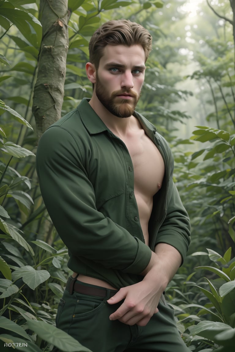 mix a hedgehog and lioncat and you get a man called maddox roaring in the forest, inspired by buzz cut bearded tarzan, inspired by the hottest guy in the world, the most incredible (ActionVFX) swirling HIGH in the forest jungle as in CGSociety9 masterpiece!