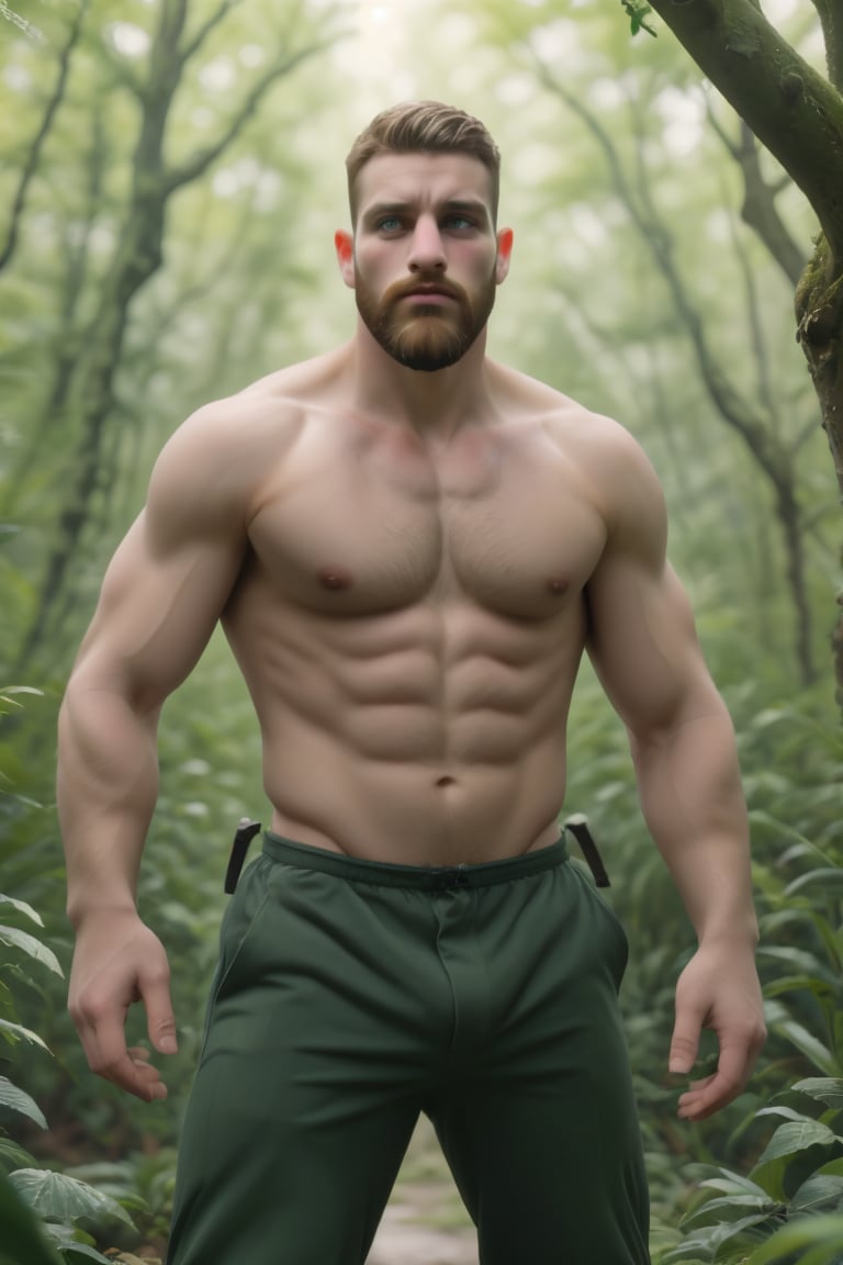 mix a hedgehog and lioncat and you get a man called maddox roaring in the forest, inspired by buzz cut bearded tarzan, inspired by the hottest guy in the world, the most incredible (ActionVFX) swirling HIGH in the forest jungle as in CGSociety9 masterpiece!