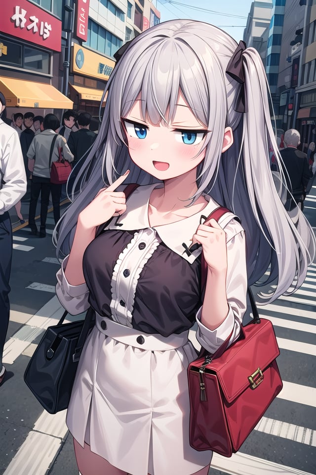 <lora:hotarueye_jitome17_v100:1>, insanely detailed, absurdres, ultra-highres, ultra-detailed, best quality,1girl, solo, nice hands, perfect hands,BREAK(grab shoppinng bag, wearing plain clothes) BREAKhappy smile, laugh, open mouth, standing,from above,cute pose, cowboy shot,BREAKslender, kawaii, perfect symmetrical face, ultra cute girl, ultra cute face, ultra detailed eyes, ultra detailed hair, ultra cute, ultra beautiful,BREAKin harajuku, shibuya, tokyo, street, crowd, cityscape,BREAKmedium large breasts,(grey hair, blue eyes), hime cut