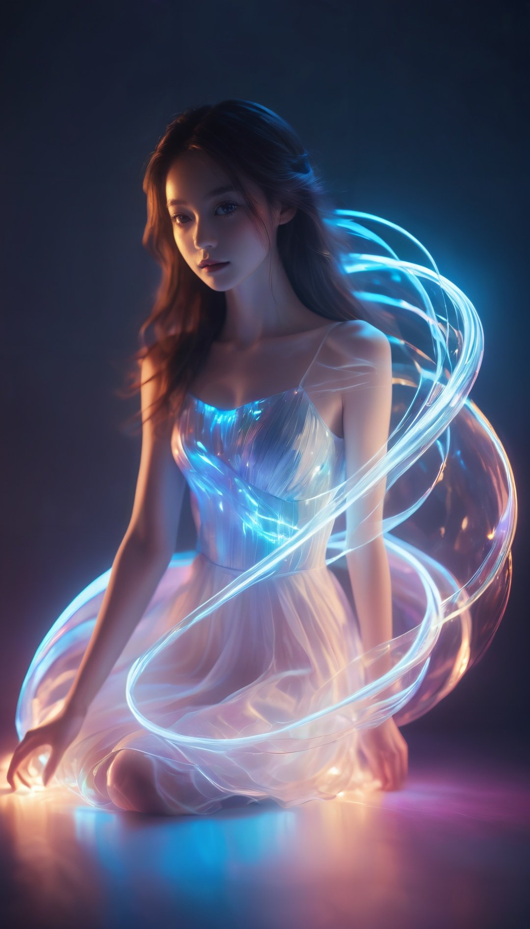 translucent luminous body,glow,bailing_model,1girl,pale skin,neon noir,long exposure,motion blur,1girl,(Glowing ambiance, enchanting radiance, luminous lighting, ethereal atmosphere, mesmerizing glow, evocative hues, captivating coloration, dramatic lighting, enchanting aura),