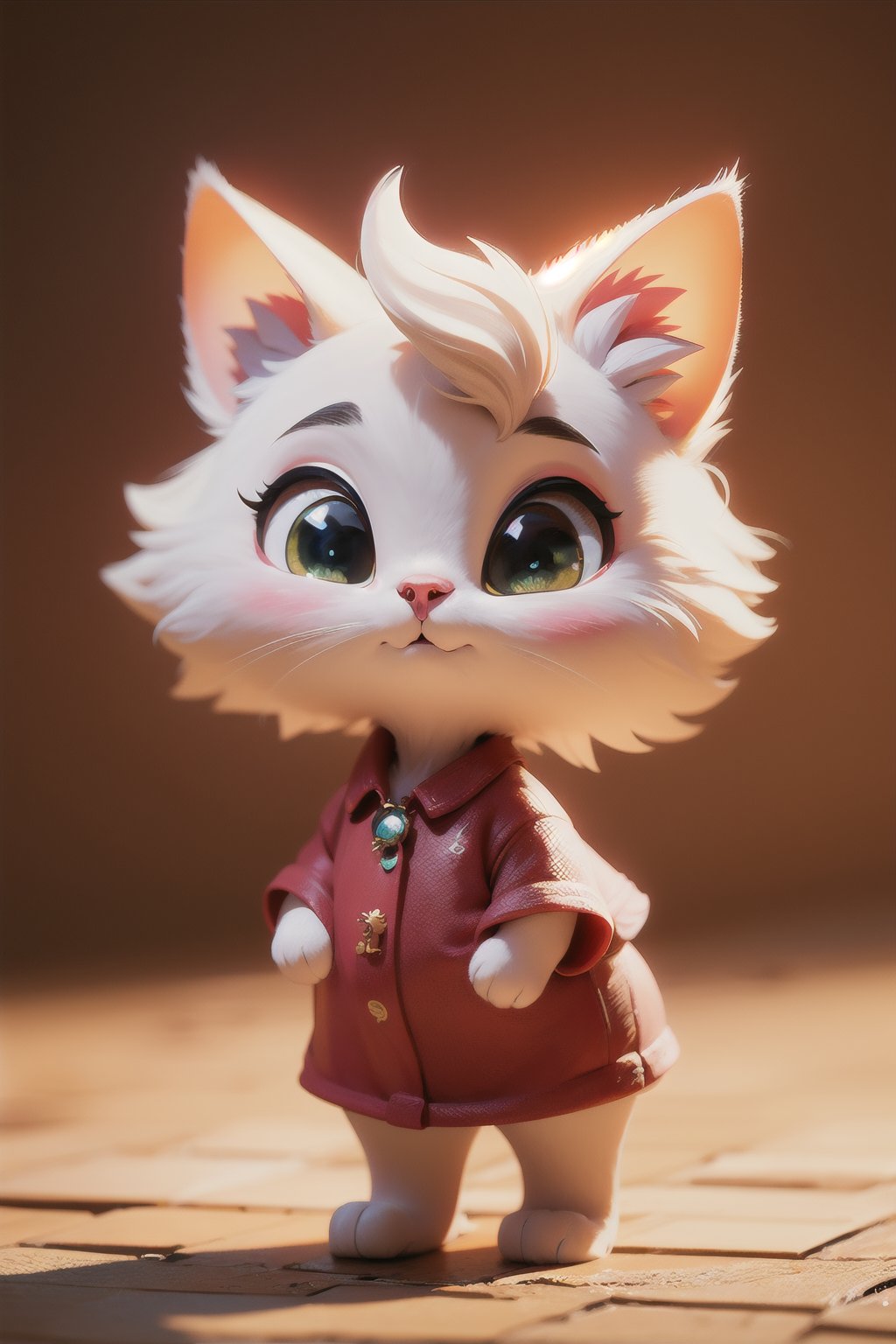 a cat,short white hair,red blouse,standing full length.,8K,HDR,high resolution,(Masterpiece :1.3),(best quality :1.2),high quality,high detail,blurry background,