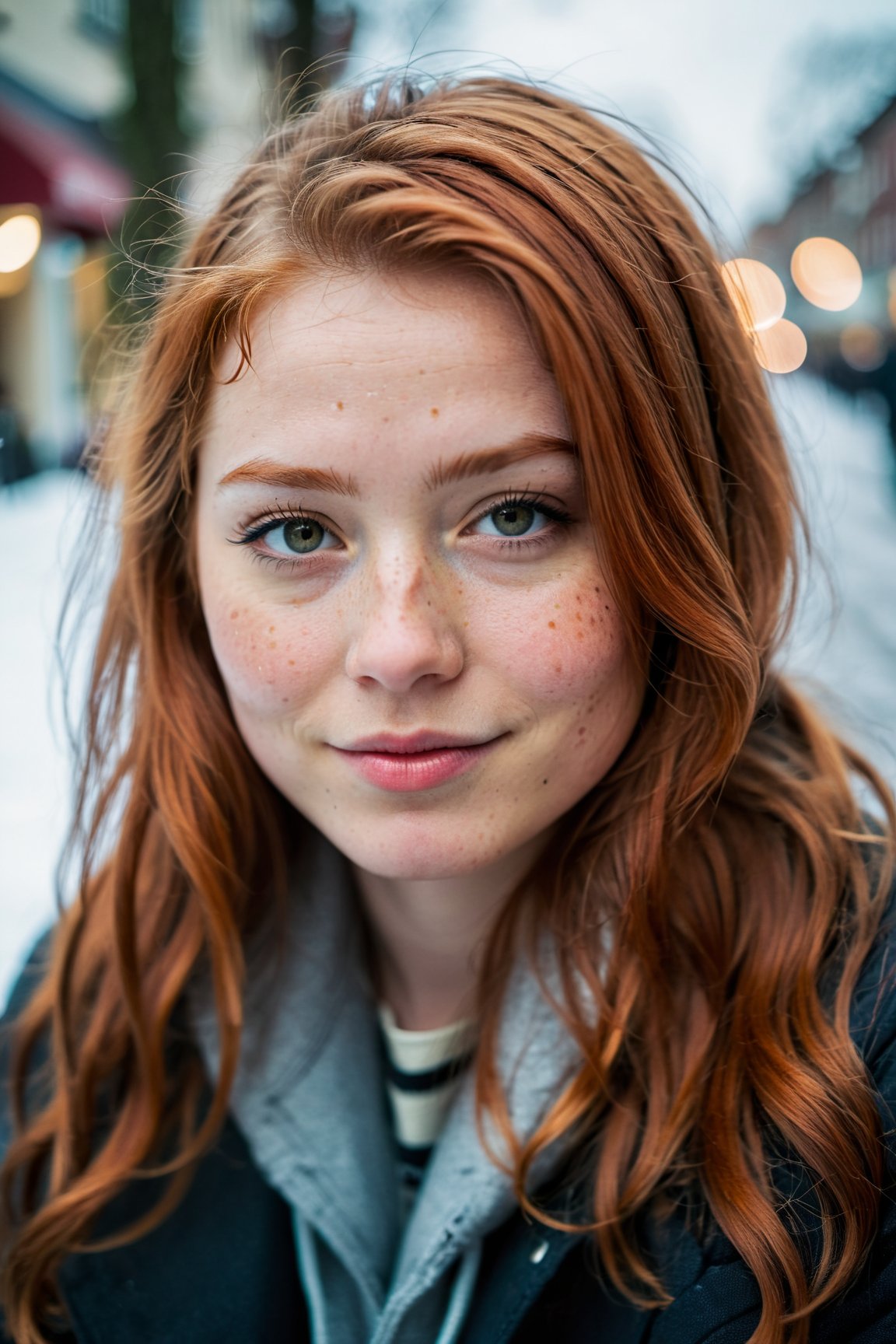 closed lips, cute smile, cinematic photo (art by Mathias Goeritz:0.9) , photograph, Lush Girlfriend, Tax collector, Rich ginger hair, Winter, tilt shift, Horror, specular lighting, film grain, Samsung Galaxy, F/5, (cinematic still:1.2), freckles . 35mm photograph, film, bokeh, professional, 4k, highly detailed
,1 girl,midjourney,yuzu, perfect, fingers,