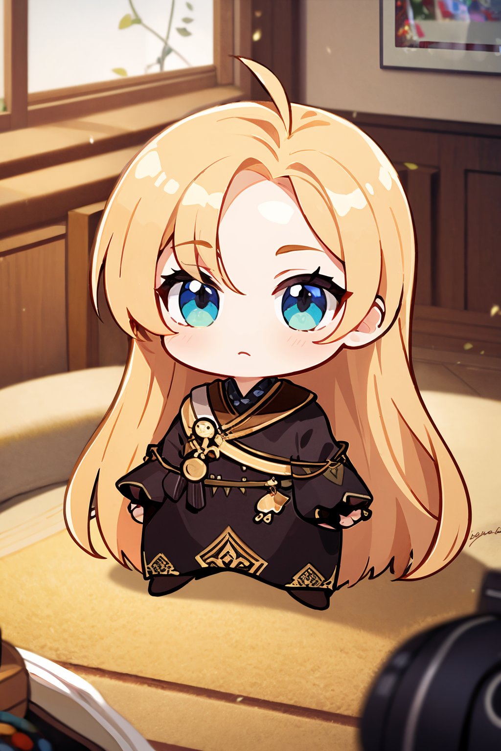 chibi,solo,long hair,looking at viewer,bangs,blue eyes,, 8K,HDR,high resolution,(Masterpiece :1.3),(best quality :1.2),high quality,high detail,blurry background,