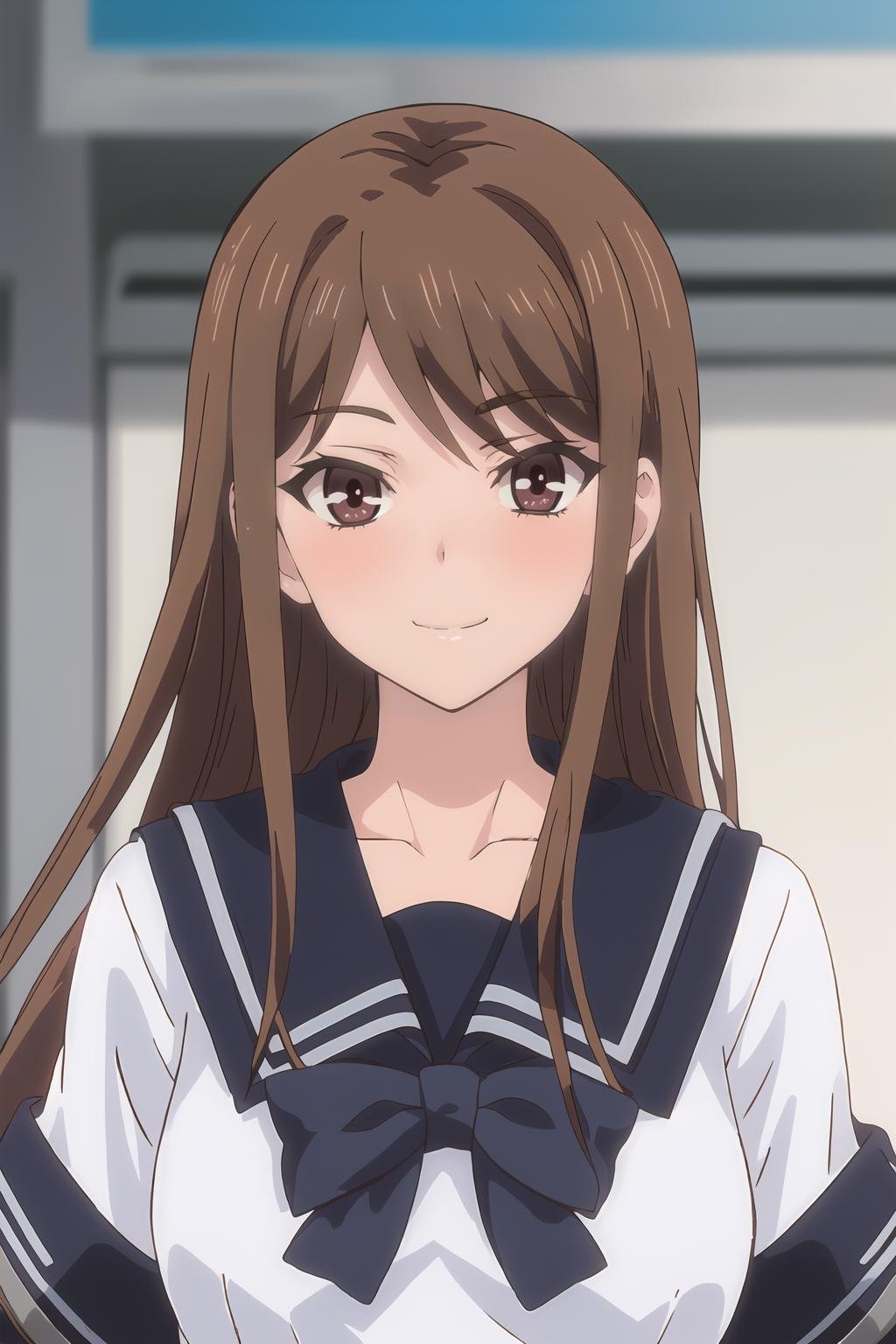 <lora:Ayane_OF:1> ayanedef, brown hair, brown eyes, long hair,looking at viewer, bow, school uniform, upper body, serafuku, light smile, masterpiece, best quality,