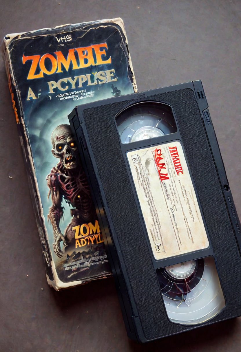  vhs tape, a movie called "Zombie" - A zombie apocalypse
