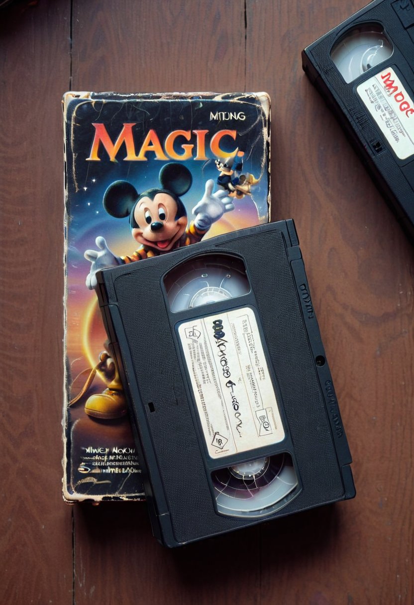 VHS tape, movie called "Magic", starring Mickey Mouse
