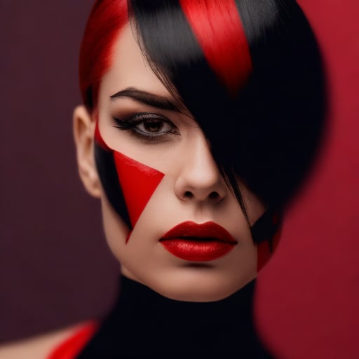 abstract portrait of 1girl,undefined gender,fragmented visual style,red and black color palette,evokes feelings of rebellion,passion,and freedom,blurred boundaries,high resolution,aesthetic,,,<lora:659095807385103906:1.0>