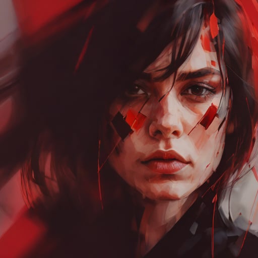 abstract portrait of 1girl,undefined gender,fragmented visual style,red and black color palette,evokes feelings of rebellion,passion,and freedom,blurred boundaries,high resolution,aesthetic,,
