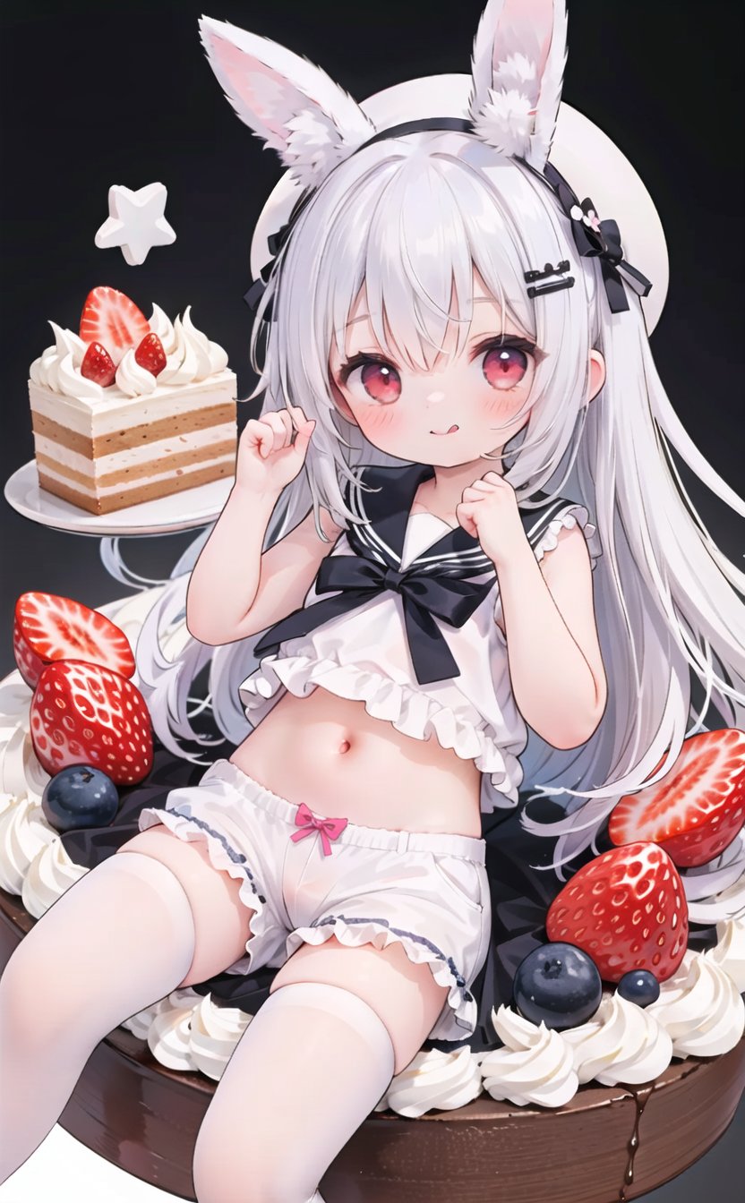 (very long hair,cowboy shot:1),(4349,4349,4349:1),1girl,solo,animal ears,long hair,striped,food,tongue out,striped thighhighs,tongue,red eyes,strawberry,shirt,sailor collar,fruit,navel,very long hair,hair ornament,hat,dog ears,hands up,sleeveless,looking at viewer,:q,sleeveless shirt,white shorts,bangs,short shorts,hair between eyes,hairclip,frills,closed mouth,bow,smile,shorts,sitting,cake,blush,ribbon,tail,crop top,rabbit ears,white background,1girl,solo,animal ears,long hair,striped,food,tongue out,striped thighhighs,tongue,red eyes,strawberry,shirt,sailor collar,fruit,navel,very long hair,hair ornament,hat,dog ears,hands up,sleeveless,looking at viewer,:q,sleeveless shirt,white shorts,bangs,short shorts,hair between eyes,hairclip,frills,closed mouth,bow,smile,shorts,sitting,cake,blush,ribbon,tail,crop top,rabbit ears,white background,1girl,solo,animal ears,long hair,striped,food,tongue out,striped thighhighs,tongue,red eyes,strawberry,shirt,sailor collar,fruit,navel,very long hair,hair ornament,hat,dog ears,hands up,sleeveless,looking at viewer,:q,sleeveless shirt,white shorts,bangs,short shorts,hair between eyes,hairclip,frills,closed mouth,bow,smile,shorts,sitting,cake,blush,ribbon,tail,crop top,rabbit ears,white background,