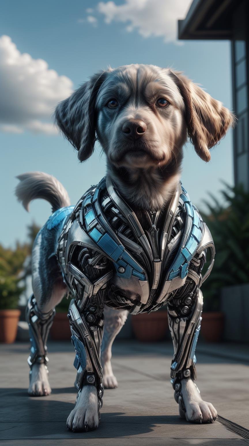 <lora:TransformersStyle:0.9> TransformersStyle Sky blue, Silver, dog body <lora:LowRa:0.3> <lora:add_detail:0.5>