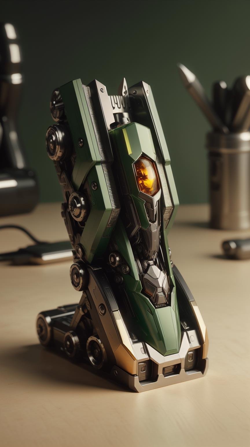 <lora:TransformersStyle:1.0> TransformersStyle Amber, Dark_green, Stapler