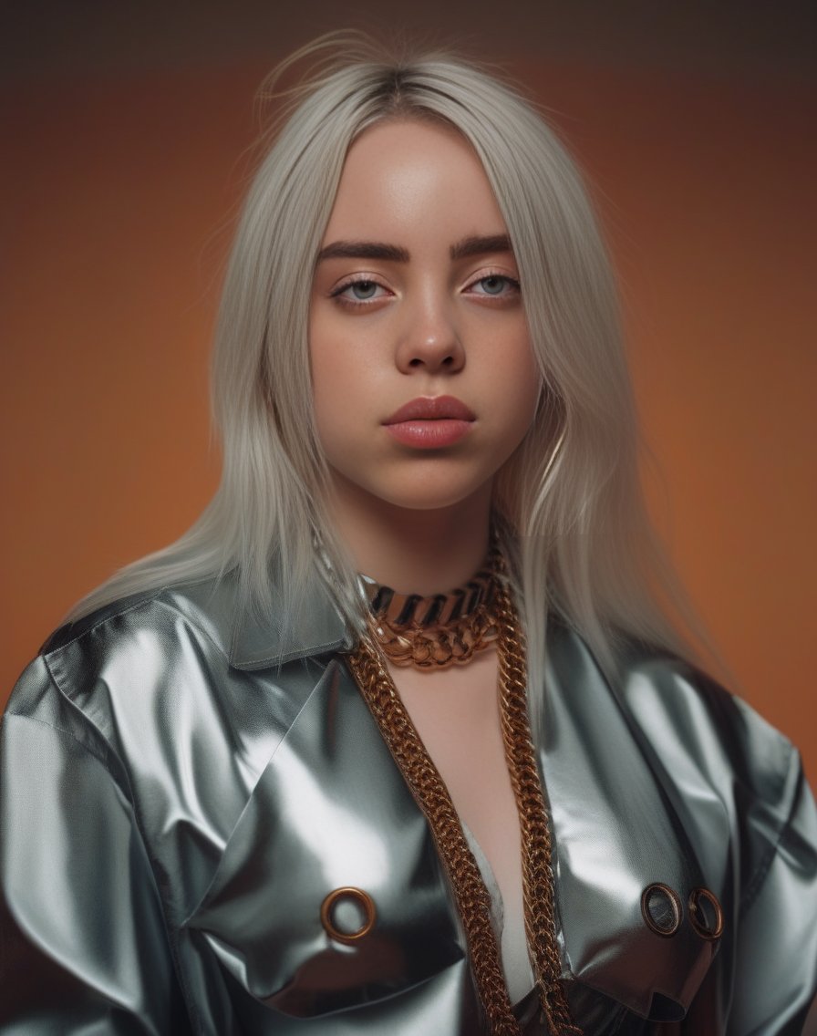 BillieEilish,<lora:BillieEilishSDXL:1>female, realistic photo, full body!! shot!!! trending on artstation and pixiv clean symmetrical facial features proportions cosplay as a cinematic film still 8k hdr movie poster style of the official media in wet sculpture studio. wearing clothes made out from watercolor shiny plastic armor designed by balenciaga holding fireim "by james turrell" standing with her arms up to camera while smiling at an attractive female model that is flushing cutely looking into your soul inside his mouth! she's open dress being held over you ultra detailed painting beautiful lighting golden hour sunset clouds backlit dramatic sky atmosphere intricate details epic photography hyperrealistic