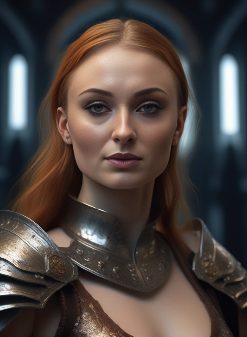 SophieTurner,<lora:SophieTurnerSDXL:1>,portrait,female, intricate detail of face and body plated armor with a sword made out from the berserk by greg rutkowski; digital art trending on ArtStation/FantasyArt wallpink bright lighting anatomically correct high quality realistic 3D render 4k UHD image behance hd dramatic cinematic lightning-lighting unreal engine very atmospheric matte painting concept design volumetric shadows octane rendered in mayf depth shading ultra realism 8K resolution deviantart detailed hyperrealistic photorealism photo real life full HD photography super ornate glowing rich colors dark moody atmosphere futuristic horror style