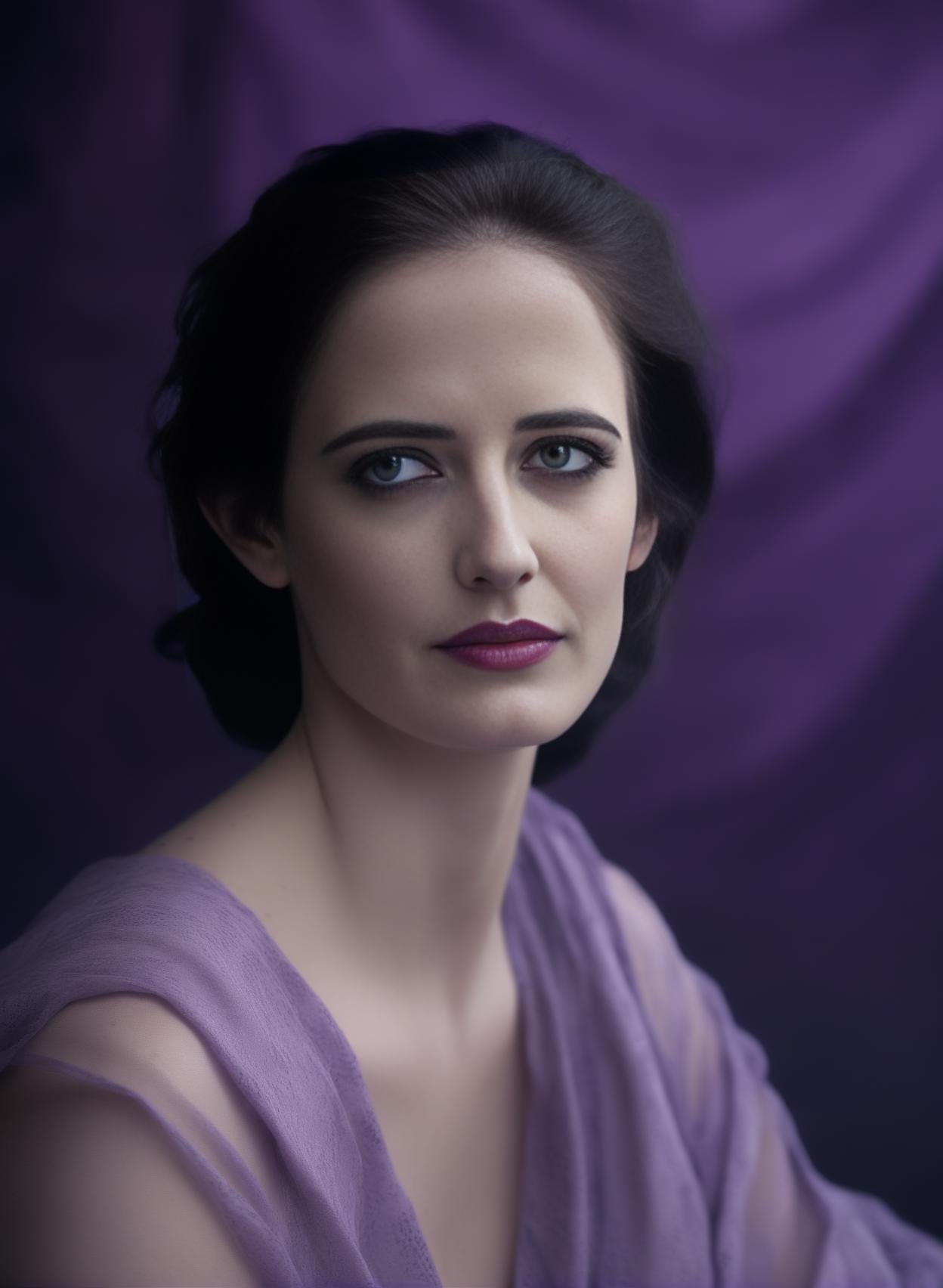 EvaGreen, art by David Palumbo, photograph, Contemplative Palestinian Female, Imām, studio lighting, Phase One XF IQ4 150MP, 80mm, Alabaster and Violet hue, most beautiful artwork in the world,  <lora:EvaGreenSDXL:1>