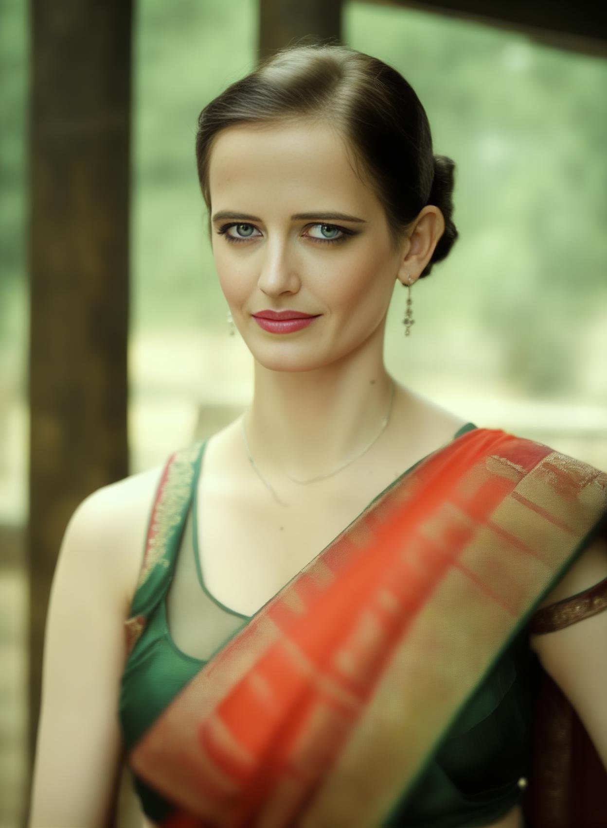 EvaGreen,<lora:EvaGreenSDXL:1>,woman wearing saree, background blur, portrait